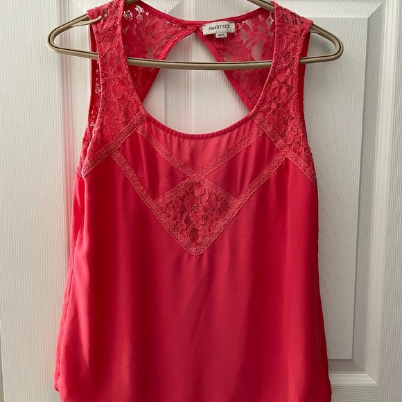 Hot pink, sleeveless, lace blouse - Picture 1 of 2